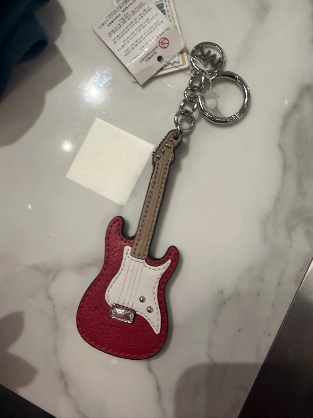 Michael Kors Red White Tan Guitar Keychain Key Ring
